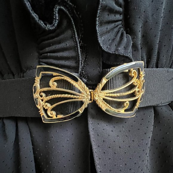 Japanese VINTAGE Goth Black LAMBALLE Long Sleeve Secretary Dress Small RARE - Picture 4 of 12